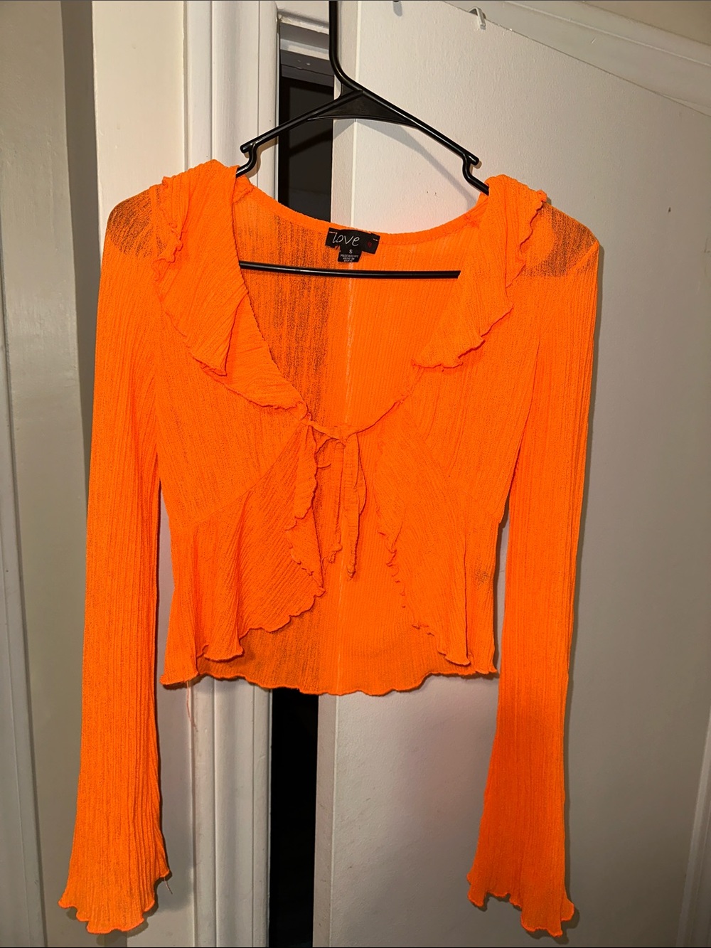 Love Bright Orange Ruffle Tie-Front Long Sleeve Top